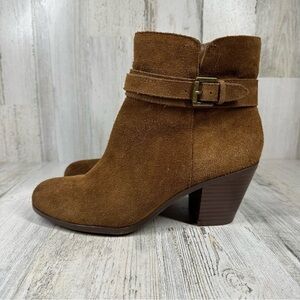 Sam Edelman Lynne  Western Short Buckle Cognac Suede Block Heel Boots#1006